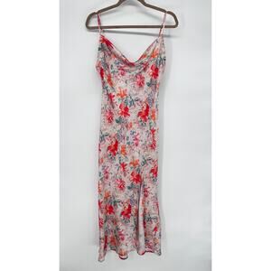 Floral Satin Long Cowl Neck Slip Midi Dress Size Small